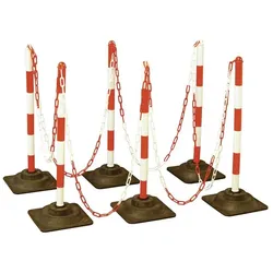 Magni, Absperrung, Kettenpfosten-Set EcoMax mit 10 m Absperrkette 3x rot/weiss, 3x weiss/rot, 6x Hartgummifuss