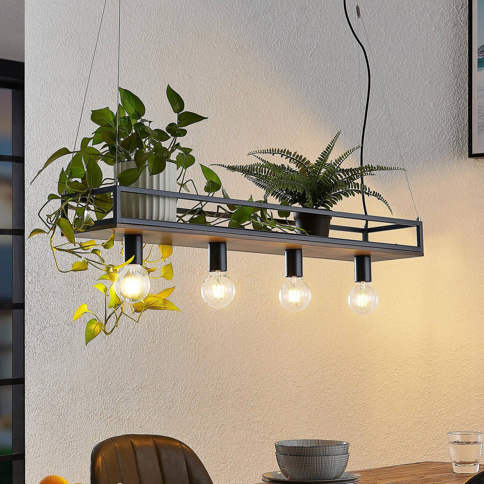 Pendant Light Kirista Lindby, dimmable, Black, Living / Dining Room, metal, Vintage, Ceiling Light