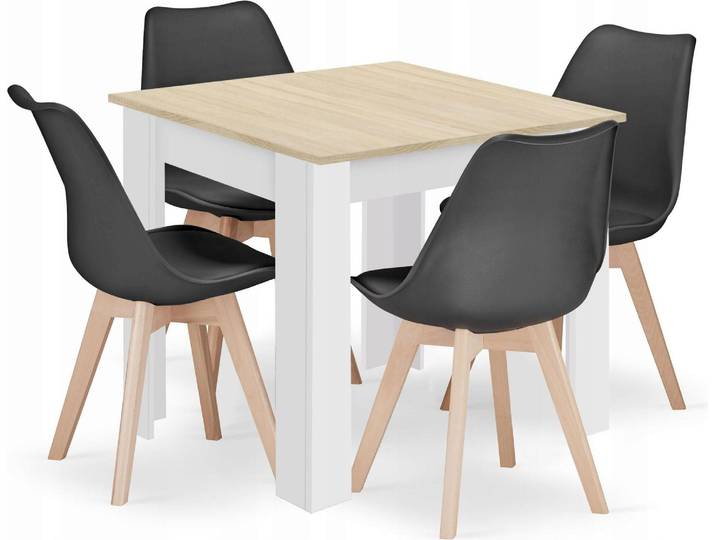Ensemble Repas - Leobert - Mark - Chêne/Chêne Sonoma/Noir - 80 X 80 Cm - 5 Pièces