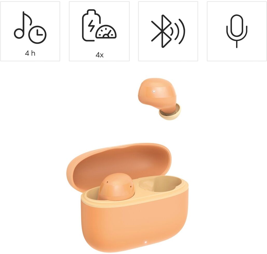 Hama wireless In-Ear-Kopfhörer "True Wireless Kopfhörer In Ear, Ladecase, bis 20h Akku, Bass Boost", orange, Kopfhörer, wireless In-Ear-Kopfhörer