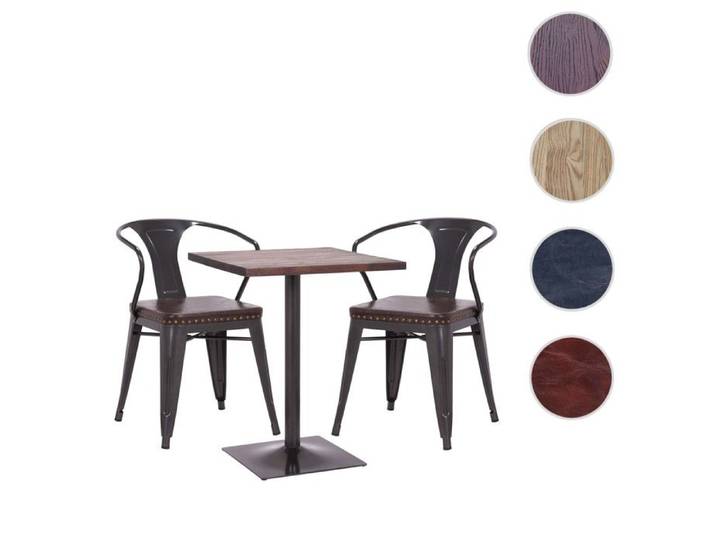 Set table de bistrot 2x chaise de salle à manger HWC-H10d - chaise table chaise de cuisine gastronomie MVG - noir-gris - table