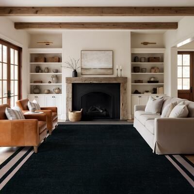 World Rug Gallery Framed Border Machine Washable Polyester Non-Slip Backing Area Rug