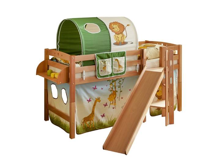 Ticaa Hochbett Hochbett mit Rutsche Podestbett Tino Buche Natur