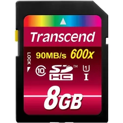 Transcend Sdhc Ultimate 600x (8 GB, SDHC, U1, UHS-I), Speicherkarte, Blau
