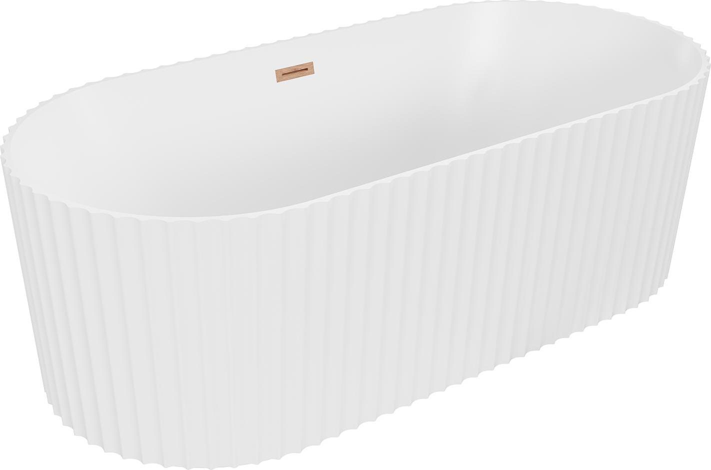 Mexen Paola freistehende gerippte Wanne 150 x 75 cm, weiß matt, Überlauf gebürstetes Kupfer - 52721507501-65