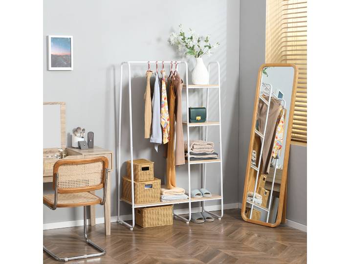 HOMCOM Portant Vêtements Industriel Acier/Bois