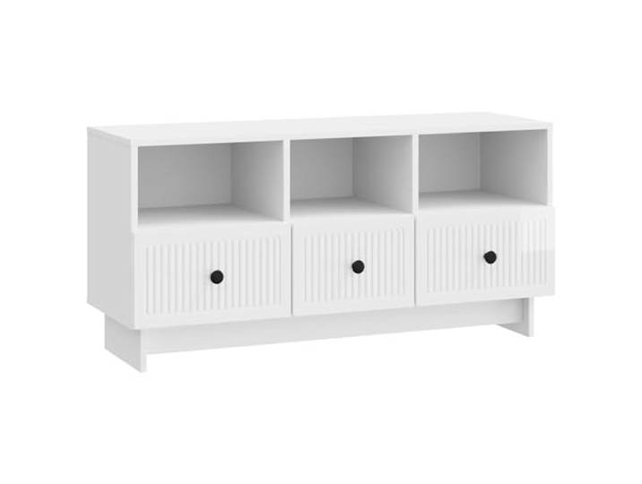 KGFHERENB TV-Lowboard Hochglanz Weiß 102x34,5x50 cm TV-Schrank Modernes TV-Möbel mit 3 Schubladen und 60 kg Belastbarkeit. Ideal für Wohnzimmer und Schlafzimmer mit reichlich Stauraum.
