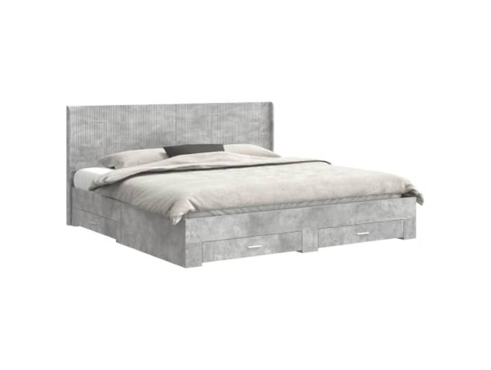 KTHLBRH Bettgestell mit Kopfteil grau Beton 180 x 200 cm mit Stauraum Technisches Holz, feste Latten, Unterbettfächer, integriertes Kopfteil, Inneneinsatz, Montage erforderlich