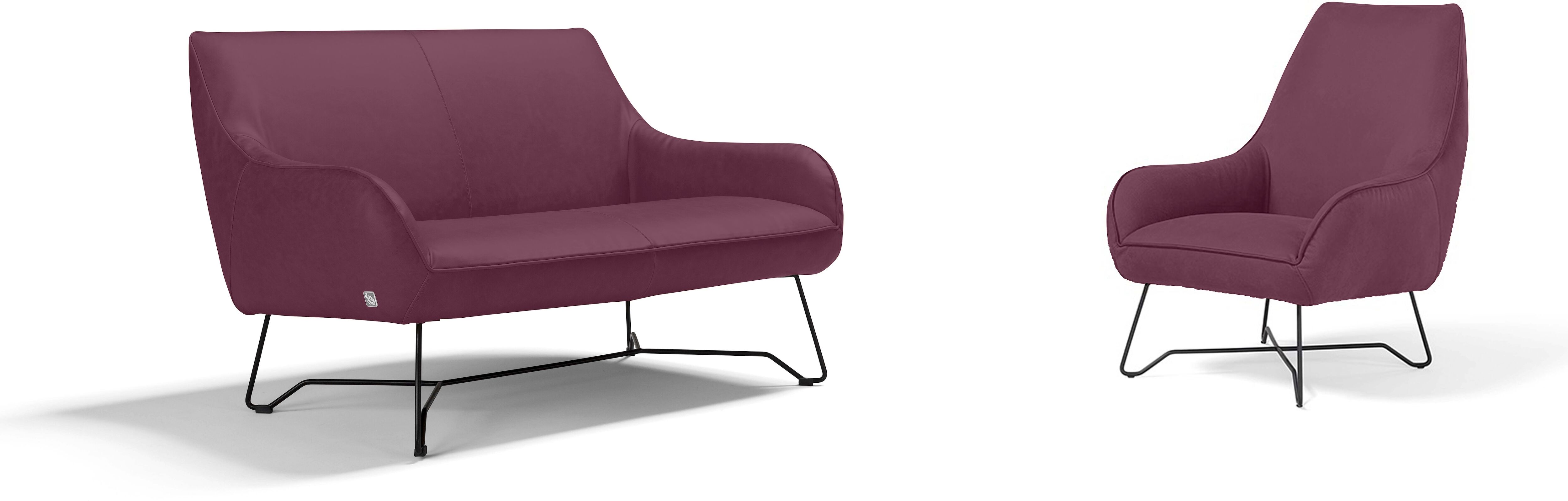 Polstergarnitur EGOITALIANO "Namy, Designobjekt mit hohem Sitzkomfort und toller Detailverarbeitung", lila (violett), Leder NUVOLE, Leder NUVOLE (Echtes Rindsleder). Halbnatürliches, halbnarbiges Rindsleder mit einer natürlichen Körnung von 1, 2 bis 1, 4 