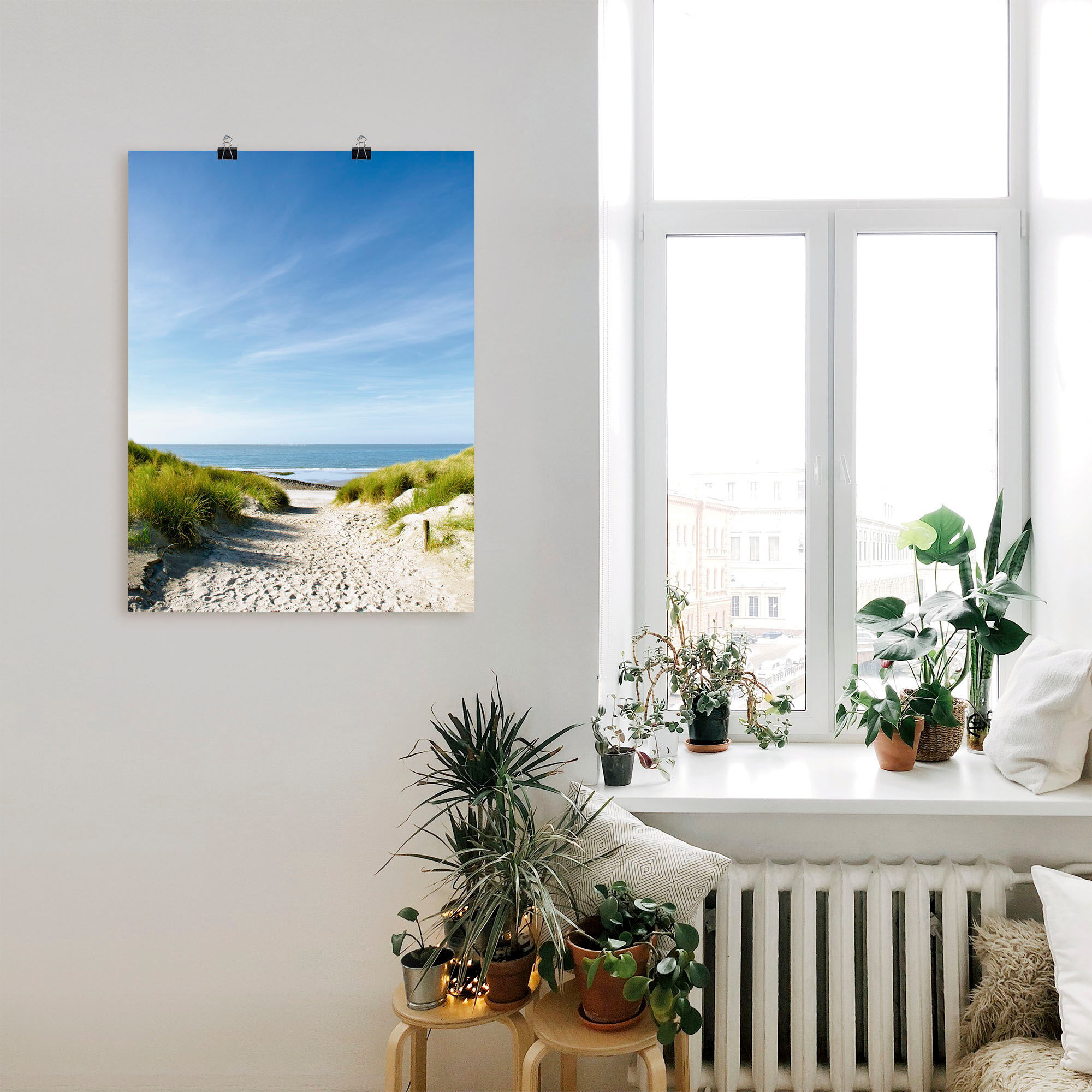 Poster ARTLAND "Strand mit Sanddünen und Weg zur See", beige (farbe bild(er): naturfarben), B:30cm H:40cm, Bilder, Poster, ohne Rahmen farbe bild(er): naturfarben B/H/T: 30cm x 40cm, Poster Strand Hochformat, 1 Stk.