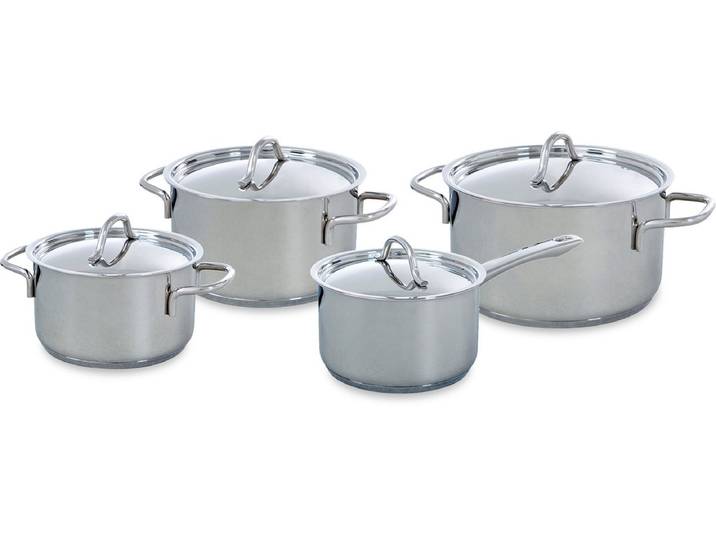BK Profiline Pannenset 4-delig - 16/18/20cm - Zonder PFAS-vrije antikleeflaag - Pannenset inductie - RVS kookpan - Ovenbestendig tot 160°C - Met deksel - Zilver