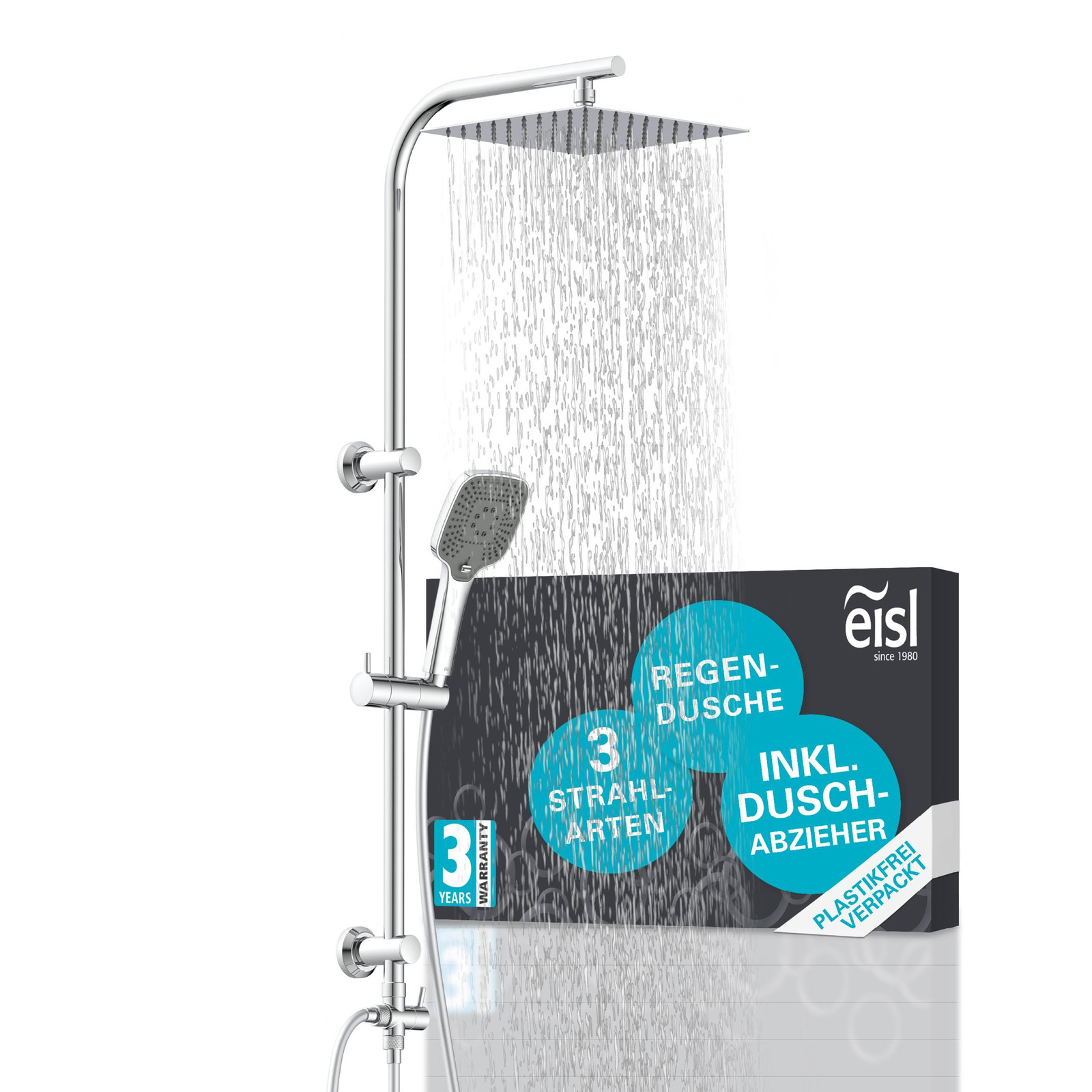 Eisl Sanitär EASY DELUXE Doucheset met regendouche, handdouche en ruitenwisser, chroom