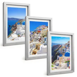 BILDER SET 3er Set - 20x30 cm Silberner Rahmen - Landschaftsarchitektur Oia Santorini