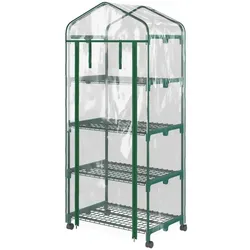 OKWISH Foliengewächshaus Mini Treibhaus mit 4 Regalböden 69x50x165 cm Transparent platzsparend witterungsfest UV beständig Stahlgestell