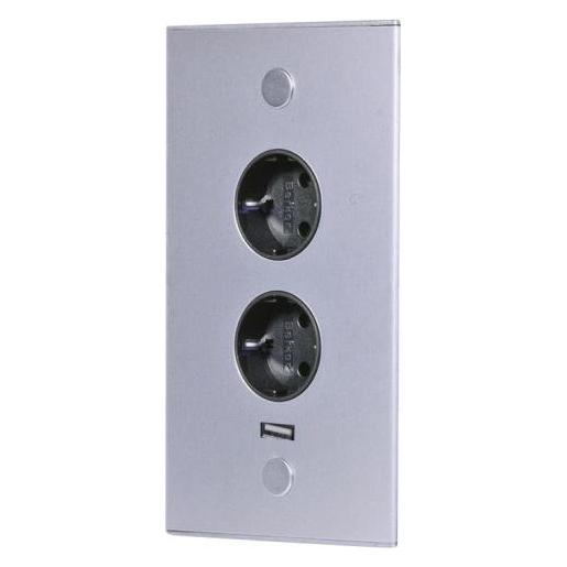 Thebo Eck-Steckdosenelement RIVA 2f Steckdose, 1 USB Port, Edelstahl, 2m (410847)