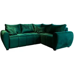 ECKSOFA MADISON L R-S Grün Plüsch-Stoff mit Schlaffunktion