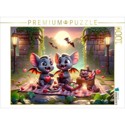CALVENDO Puzzle Valentinstagspicknick der kleinen Vampirfledermäuse | 1000 Teile Lege-Größe 64x48cm Foto-Puzzle für glückliche Stunden
