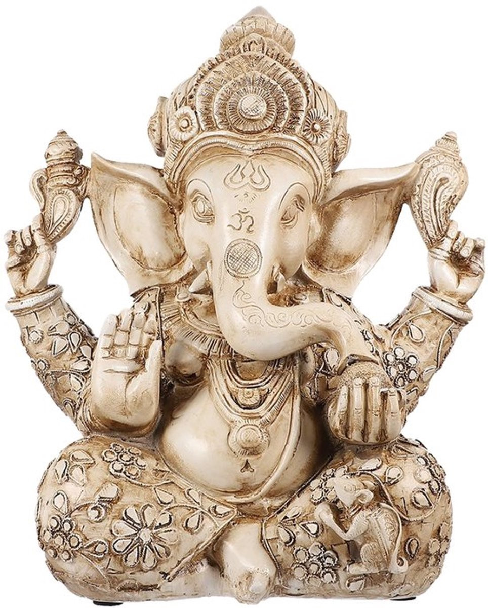 Ganesh Beeld Handbeschilderd - Bronskleurig Sculptuur voor op Tafel en Binnendecoratie