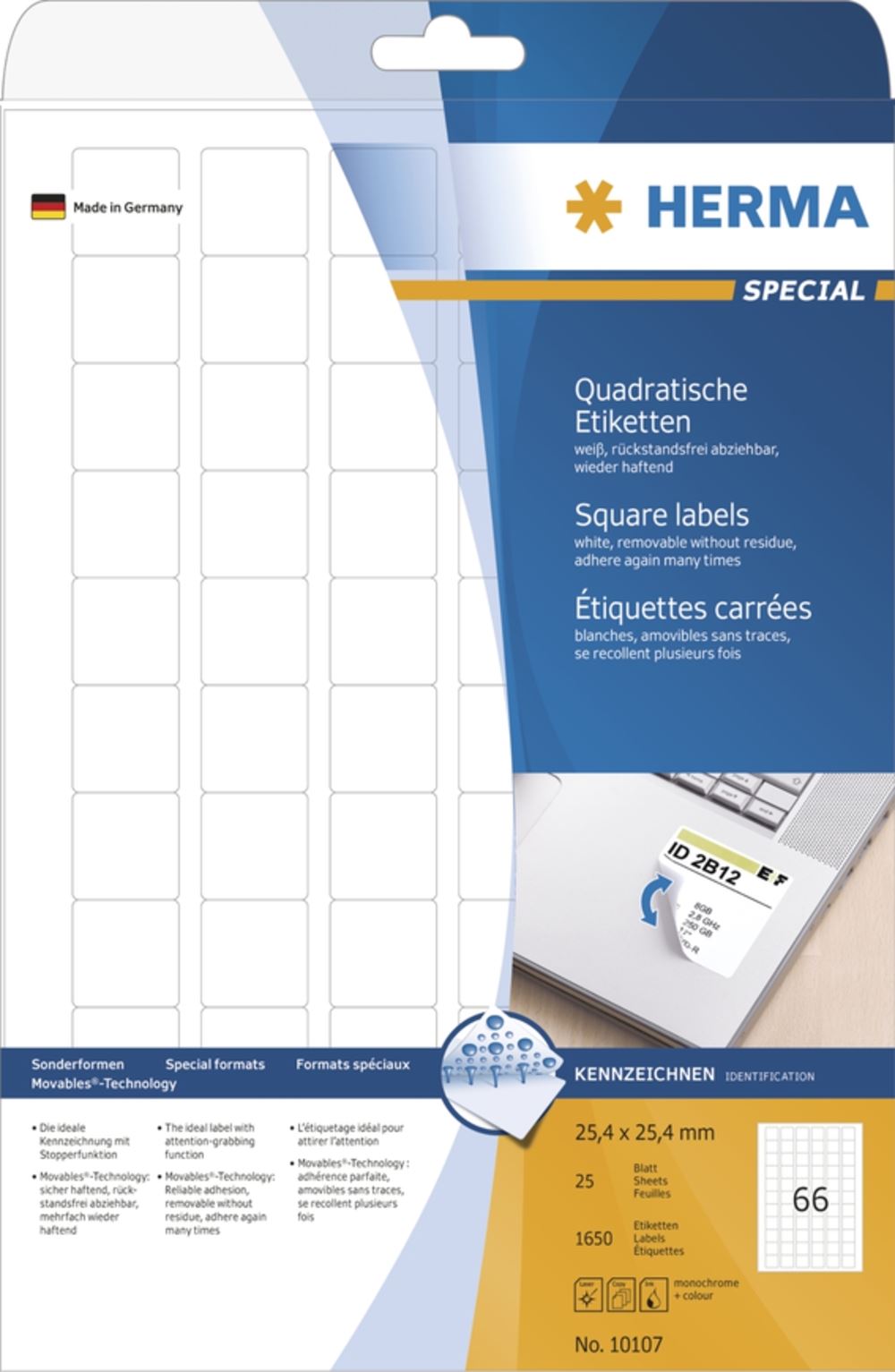 Herma 10107 quadratisch ablösbar Universal-Etiketten 2.54x2.54 cm (25 Blatt (1650 Etiketten))