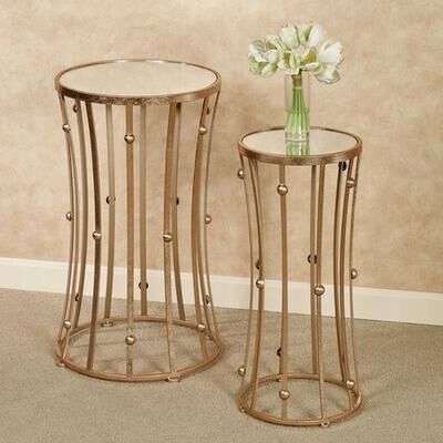 Touch of Class Banning Pedestal Tables Rose Gold Set of Two, Set of Two, Rose Gold