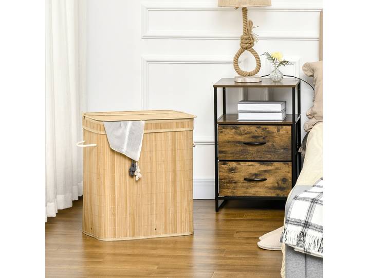 HOMCOM Panier Linge Bambou 90L 2 Sections - Tissu