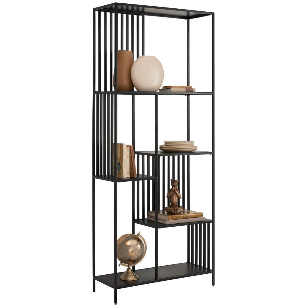 Ambia Home Regal , Schwarz , Metall , Metalloptik , 5 Fächer , 80x190x30 cm , Wohnzimmer, Regal, Bücherregale
