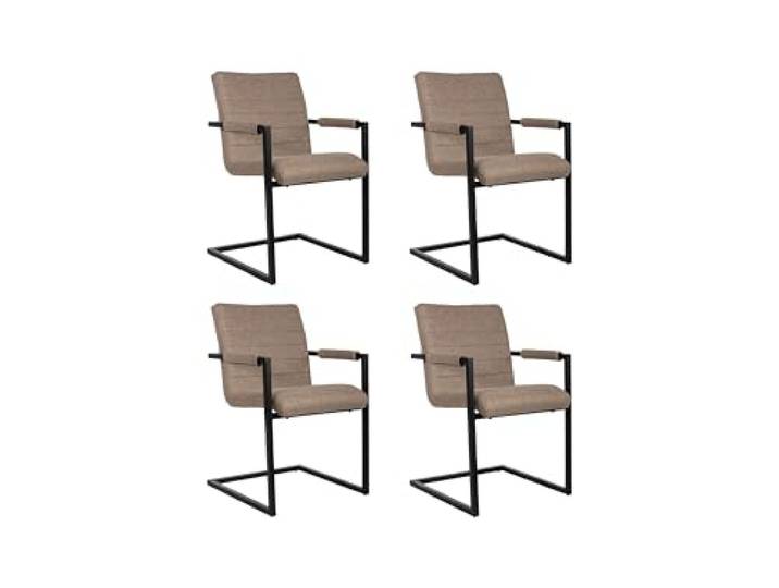 SAM 4er Set Esszimmerstuhl Parzivo, Kunstlederbezug, Farbe Taupe, Armlehnstuhl im Industrial-Stil, pflegeleichter Schwingstuhl mit Eisen-Fuß