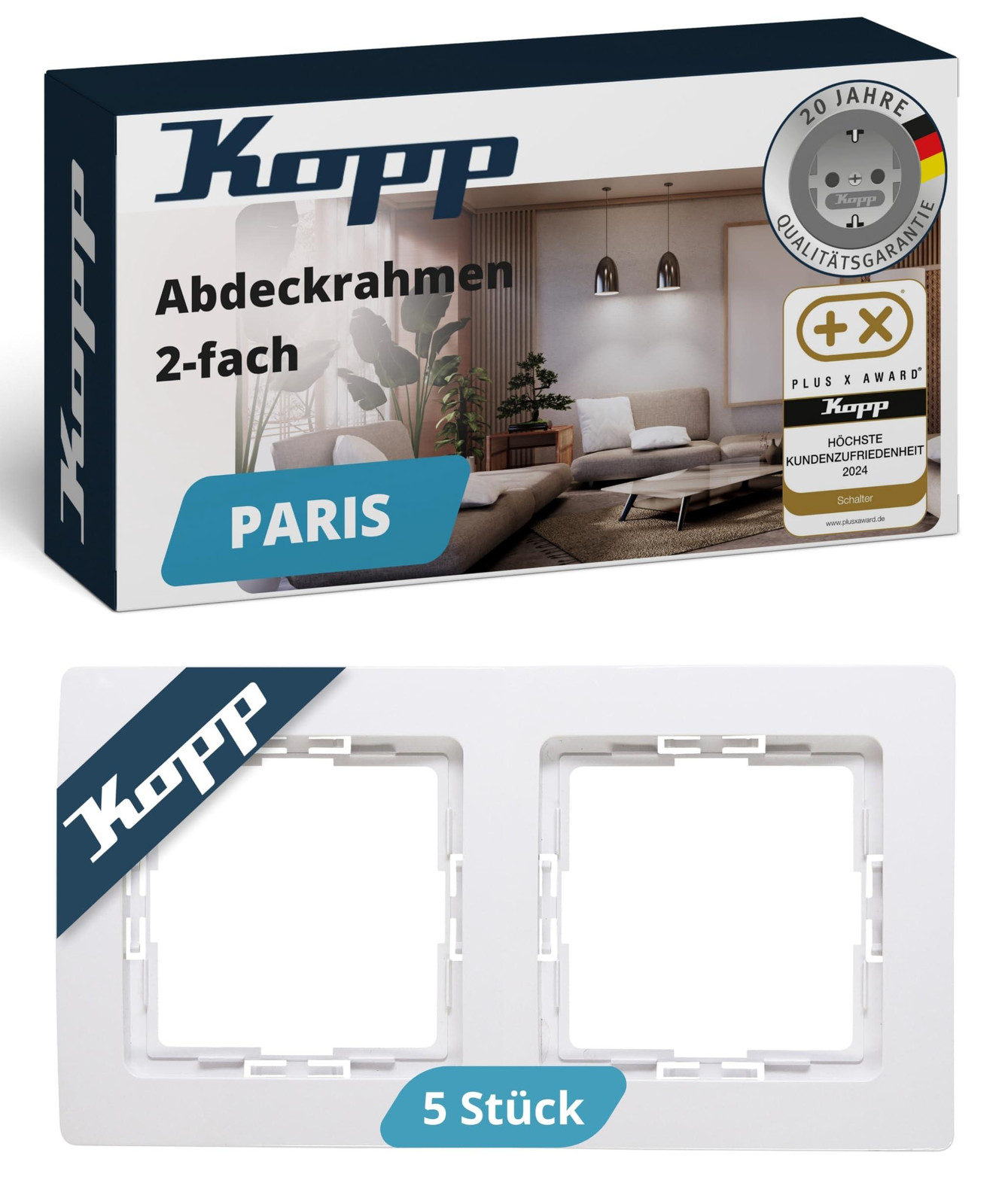 Kopp PARIS afdekraam, 2-voudig, arktisch wit, 5 stuks, kunststof
