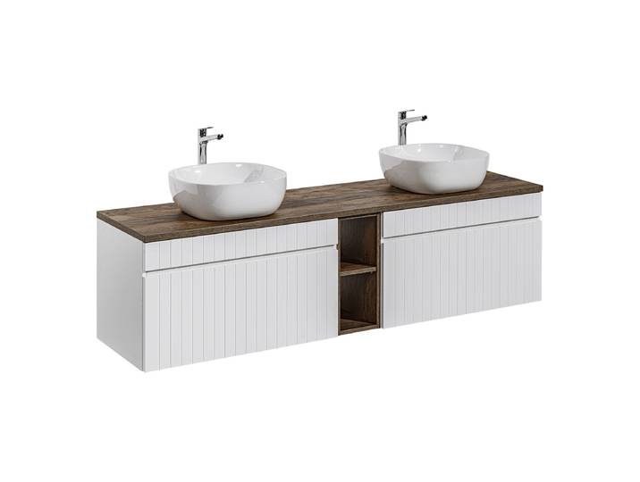 Meuble double vasque 180cm 2 niches Zelie Blanc et Bois