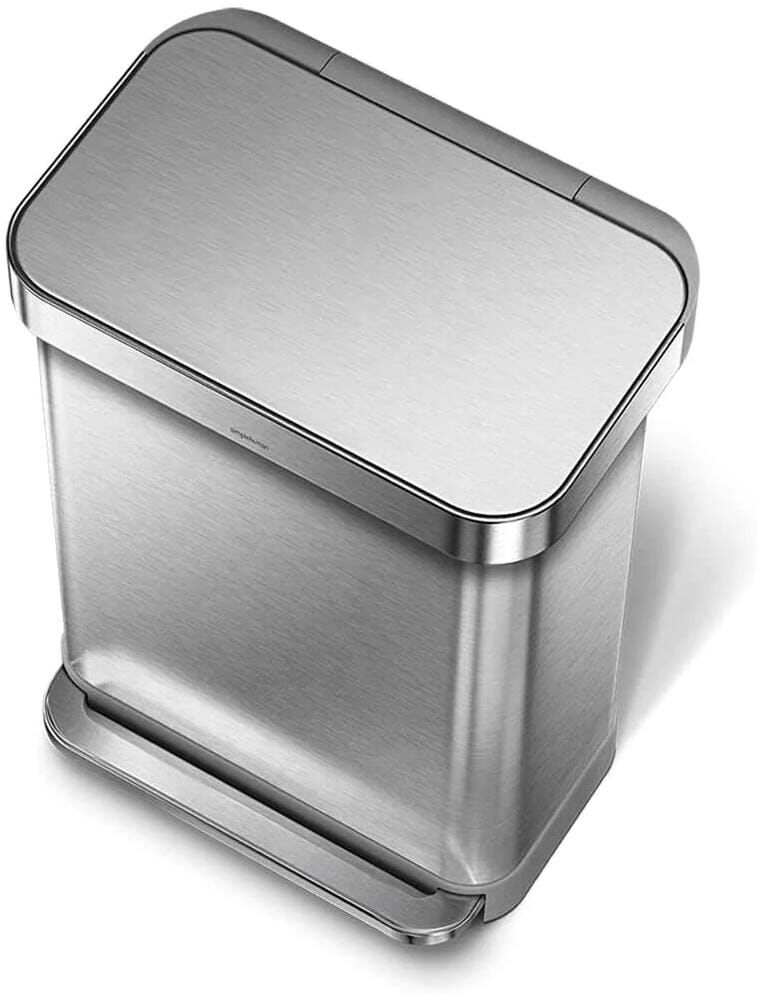 Mülleimer SIMPLEHUMAN "Rechteckiger Treteimer 55L", silber (silberfarben), B:47cm H:65,5cm T:35,8cm, Edelstahl, Mülleimer, Mülleimer silberfarben B/H/T: 47cm x 65,5cm x 35,8cm, 55 l