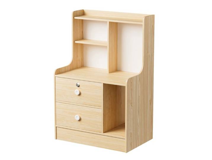 Table de chevet moderne en bois - BIPLIT - avec 2 tiroirs de rangement - étagères ouvertes - base stable - design compact