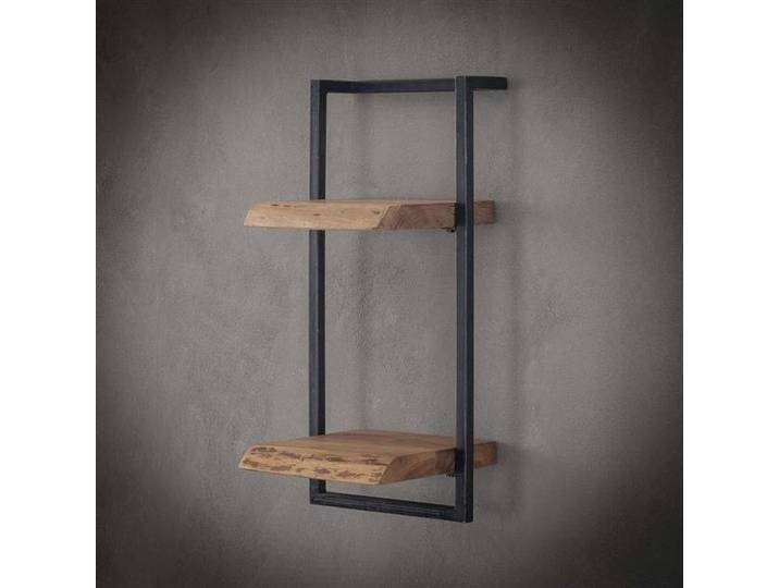 Wandplank Live Edge - 30 cm breed, 65 cm hoog - Acaciahout en Staal