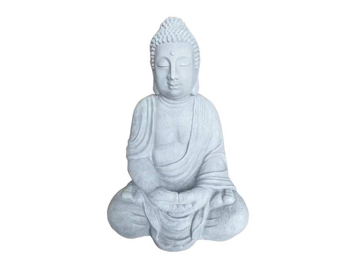 Relaxdays Statue Hellgrau Buddha 71 cm, Grau, Kunststoff, 49x71x34 cm, Dekoration, Dekofiguren & Skulpturen, Buddhastatuen