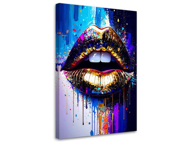 Feeby Leinwandbild Abstrakt goldene Lippen Glamour 60x90cm, Mehrfarbig, Person/Charakter, Rechteckig, 60x90 cm, Bilder & Rahmen, Bilder, Leinwandbilder