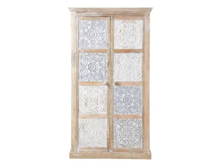 Schrank aus massivem Mangoholz, B 100cm, weiß/silbern Annapurna
