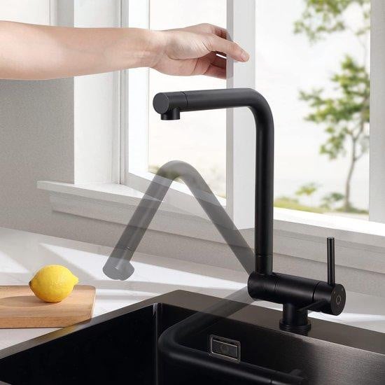 Unyqoos keukenkraan met flexibele uitloop - Zwart, mat, 360 graden draaibaar