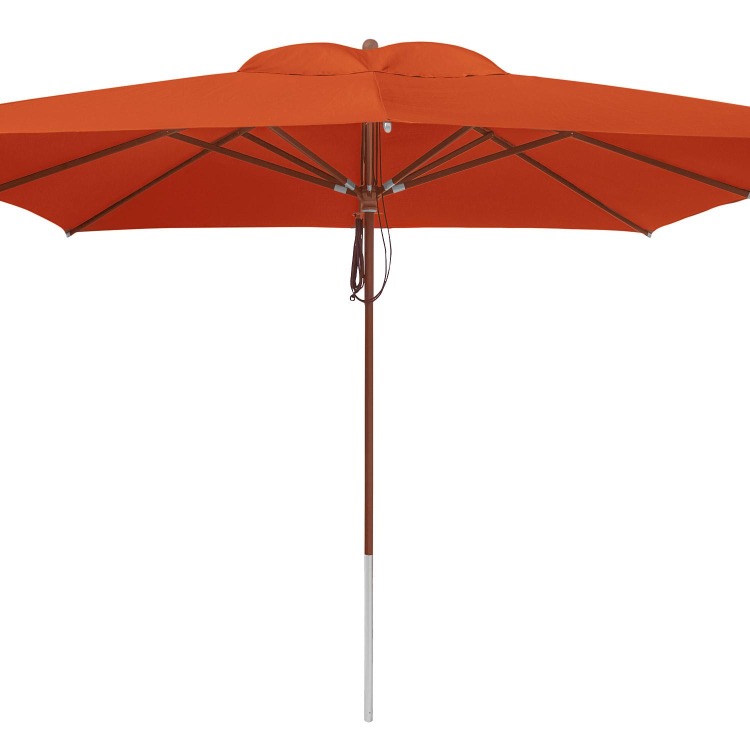 anndora Sonnenschirm mit Holz 4x4m eckig Terracotta - Winddach - UV-Schutz - Quadratischer Marktschirm mit Holz - Stoff waschbar - Terracotta