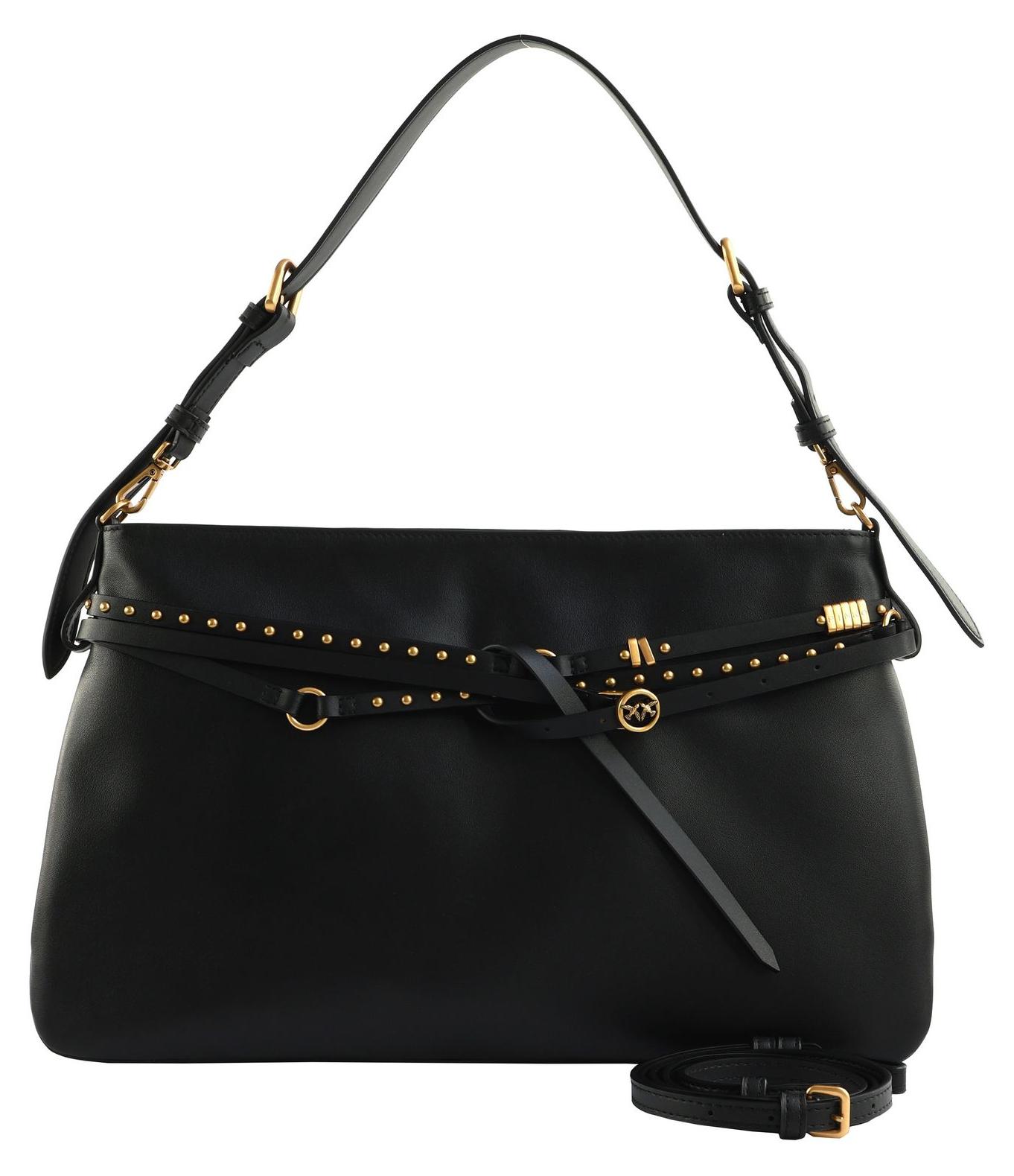 PINKO Umhängetasche Schultertasche Belt Bag Big Vitello Morbido Black - Antique Gold schwarz
