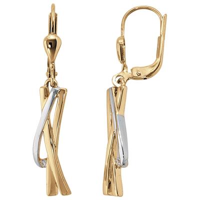 Paar Ohrhänger JOBO, gelb (gelbgold 585), Ohrringe, Damen, P1 = bei 10-facher Vergrößerung erkennbare Einschlüsse, Diamanten Gelbgold 585, Diamanten, Gelbgold 585, 585 Gold bicolor mit 2 Diamanten