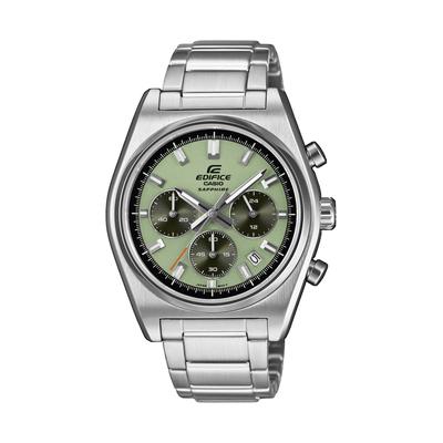 Chronograph CASIO EDIFICE, grün (edelstahlfarben, hellgrün, hellgrün), Armbanduhren, Herren, edelstahlfarben, Chronograph, Quarzuhr, Armbanduhr, Herrenuhr, Edelstahlarmband, analog, Tag