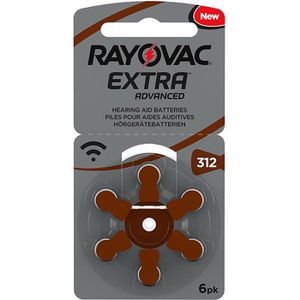 Rayovac Hörgerätebatterie Extra Advanced 312, 180 mAh, PR41, Zink-Luft, 6 Stück