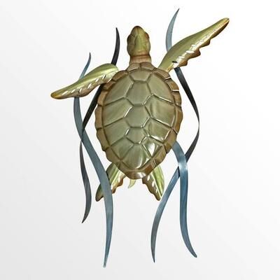 T.i./New Metal Design Turtle and Seagrass Wall Art Green , Green