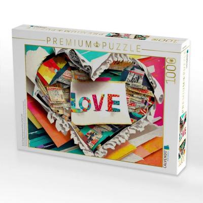 CALVENDO Puzzle Bunter Design Hintergrund mit Herz und Text LOVE | 1000 Teile Lege-Größe 64x48cm Foto-Puzzle für glückliche Stunden