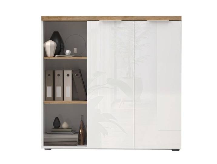 Meuble 2 portes 4 niches Falco Blanc Brillant/chene - Basika