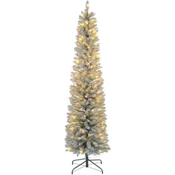 KÜNSTLICHER Weihnachtsbaum 210 cm mit 180 LED-Lichten faltbar Standfuß Grün+Weiß