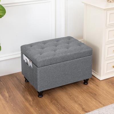 Adeco Linen Fabric Storage Ottoman for Living Room Bedroom
