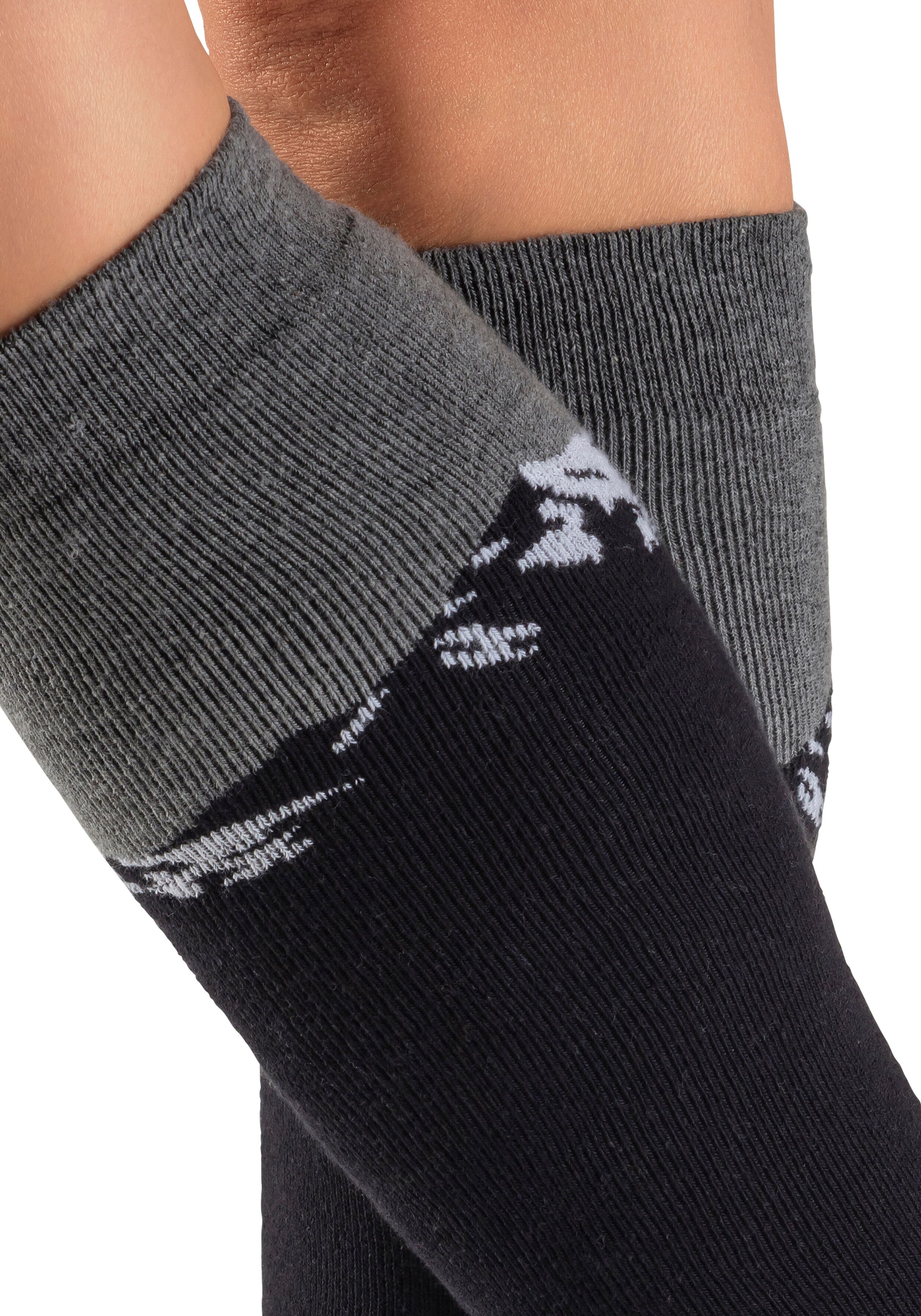 Skistrümpfe H.I.S, Damen, Gr. 47-48, schwarz (1x schwarz, grau meliert, 1x grau meliert, schwarz), Baumwollmischung, elastisch, Socken Skistrümpfe, für Ski und Outdoor-Aktivitäten 1x schwarz, grau meliert, 1x grau meliert, schwarz 47-48