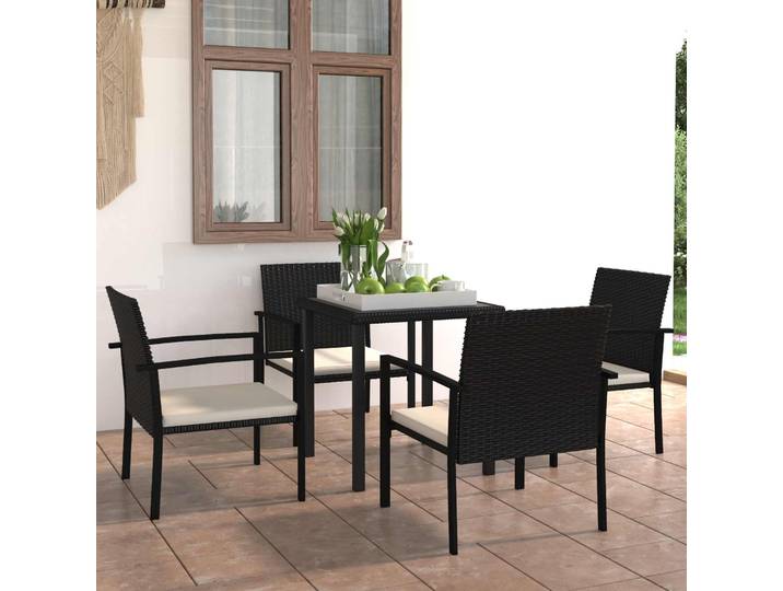 vidaXL Garten Essgruppe 5 pcs Schwarz Poly-Rattan