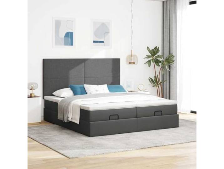 KTHLBRH Boxspringbett 160 x 200 cm mit Matratzen dunkelgrau Taschenfedern, hydraulischer Aufzug, 2 Matratzen 80 x 200 cm, Ablagefach