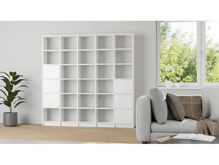 Wohnwand mit Türen - Wohnregal wie vom Schreiner MDF Beschichtet MDF Weiß matt